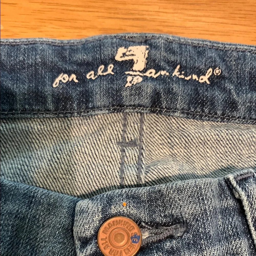 7 For All Mankind Blue Straight Leg Jeans with Paint Splatter